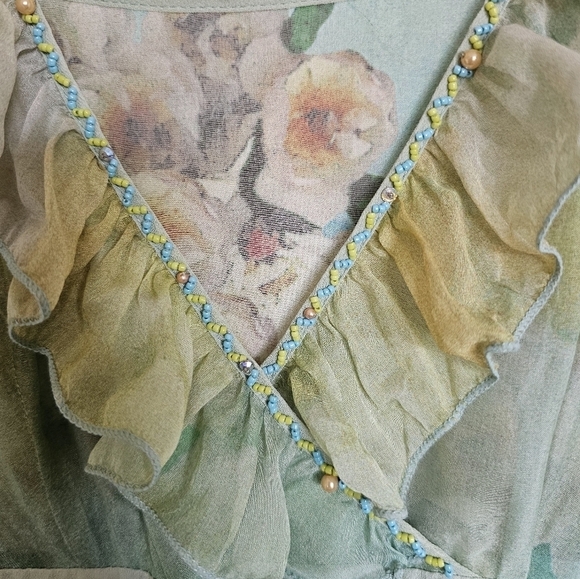 Vintage Annalise dress Mulberry silk ruffle detail bead puff sleeve fitted waist - Picture 2 of 6